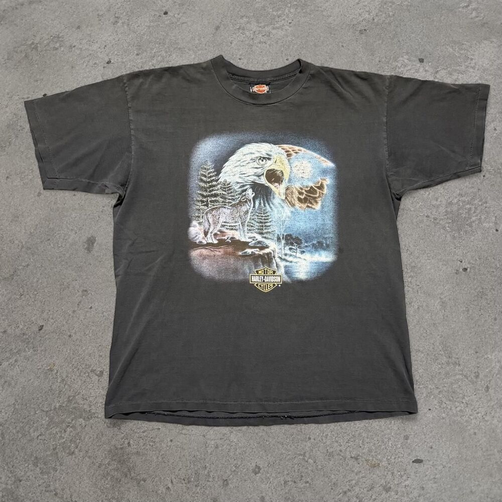 Vintage 1990’s Harley Davidson Eagle Wolf Nature Cotton T-Shirt Men’s Size XL